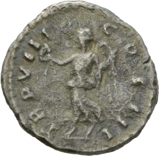 Marcus Aurelius reverse — Victory, winged, draped, advancing left, holding wreath in extended right hand and palm, sloped over left shoulder, in left hand