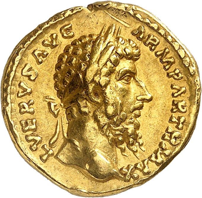 RIC III Marcus Aurelius 581 Marcus Aurelius obverse, Head of Lucius Verus, laureate, right