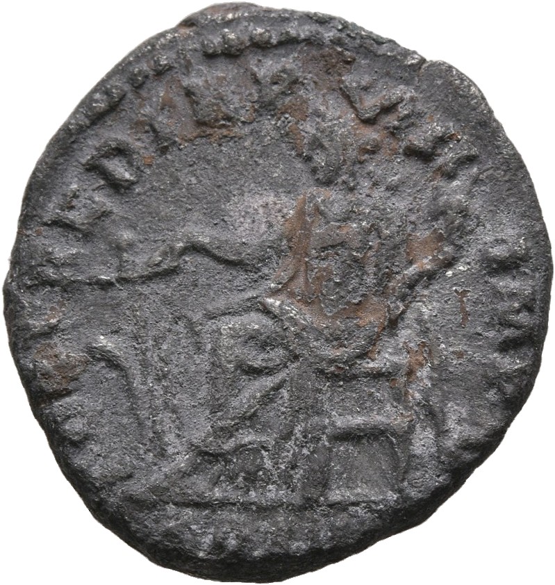 RIC III Marcus Aurelius 586 Marcus Aurelius reverse, Fortuna, draped, seated left on low seat, holding rudder set on groun...
