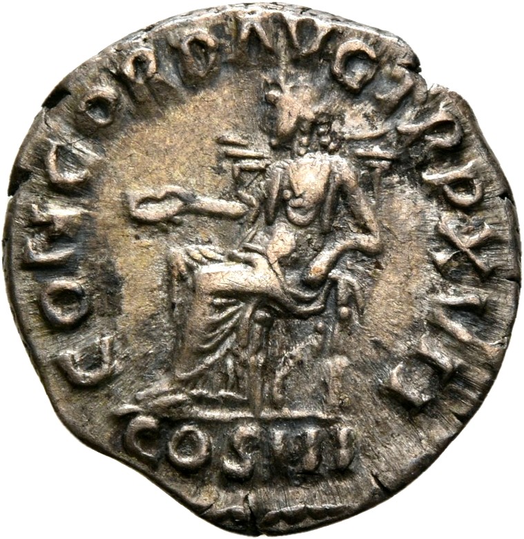 RIC III Marcus Aurelius 59 Marcus Aurelius reverse, Concordia, draped, seated left on low seat, holding patera in extended...