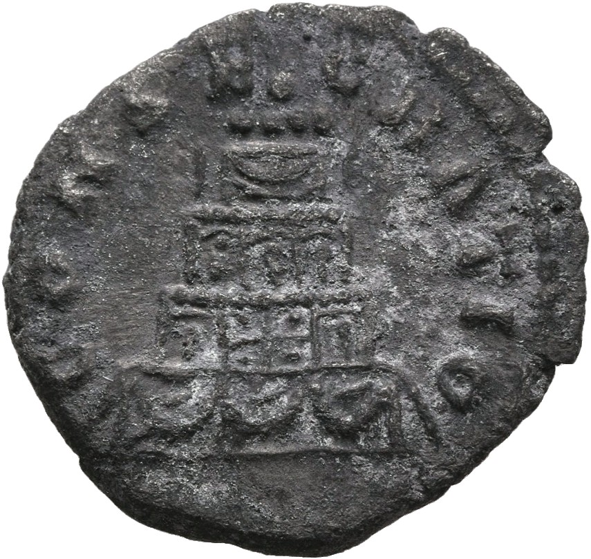 RIC III Marcus Aurelius 596B Marcus Aurelius reverse, Funeral pyre in four tiers, adorned with statues and garlands, quadr...