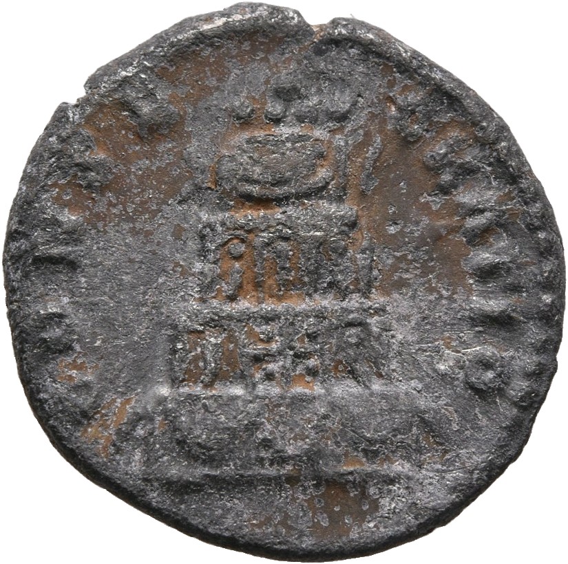 RIC III Marcus Aurelius 596B Marcus Aurelius reverse, Funeral pyre in four tiers, adorned with statues and garlands, quadr...
