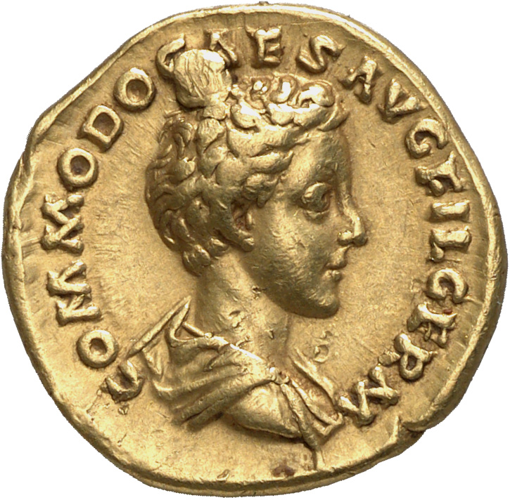 RIC III Marcus Aurelius 597 Marcus Aurelius obverse, Bust of Commodus, bare-headed, draped, right