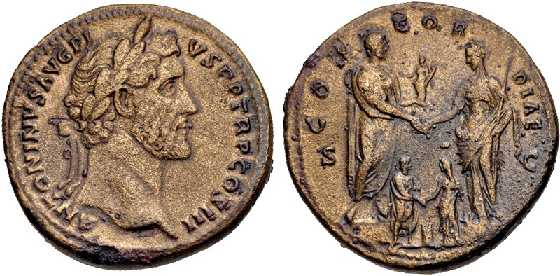 RIC III Marcus Aurelius 601 Marcus Aurelius obverse, Bust of Commodus, bare-headed, draped, right