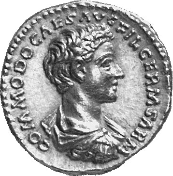 RIC III Marcus Aurelius 605 Marcus Aurelius obverse, Bust of Commodus, bare-headed, draped, right