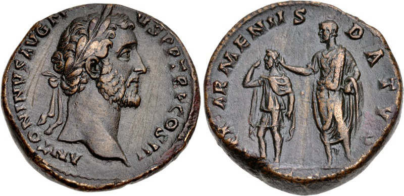 RIC III Marcus Aurelius 619 Marcus Aurelius obverse, Bust of Commodus, bare-headed, draped, cuirassed, right