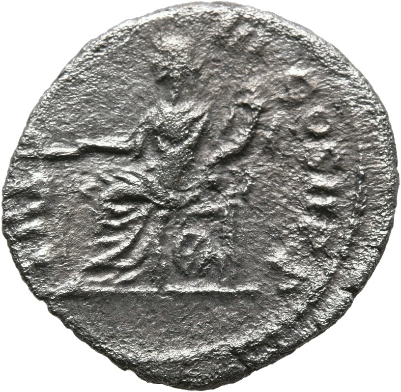 RIC III Marcus Aurelius 661 Marcus Aurelius reverse, Fortuna, draped, seated left on low seat, holding rudder set on groun...