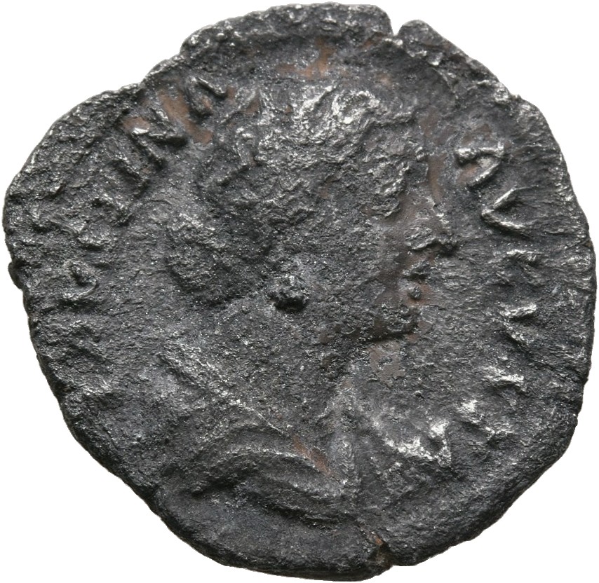 RIC III Marcus Aurelius 669 Marcus Aurelius obverse, Bust of Faustina the Younger, bare-headed, hair waved and fastened in...