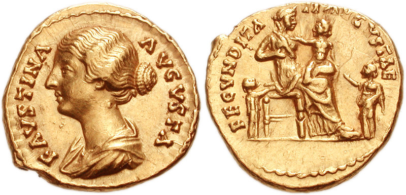 RIC III Marcus Aurelius 682 Marcus Aurelius obverse, Bust of Faustina the Younger, bare-headed, hair waved and fastened in...