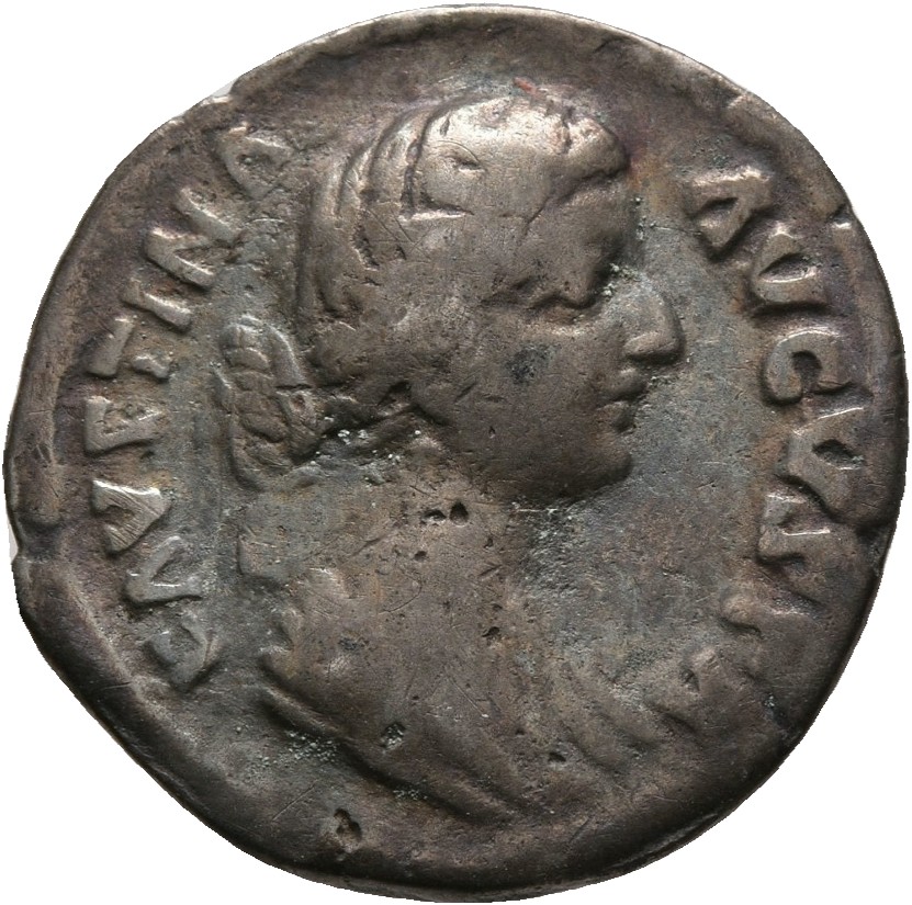 RIC III Marcus Aurelius 683 Marcus Aurelius obverse, Bust of Faustina the Younger, bare-headed, hair waved and fastened in...
