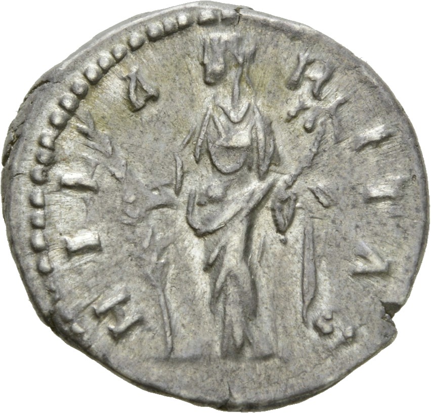 RIC III Marcus Aurelius 686 Marcus Aurelius reverse, Hilaritas, draped, standing left, holding long palm, nearly vertical,...