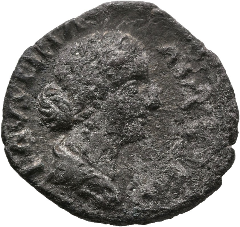 RIC III Marcus Aurelius 688 Marcus Aurelius obverse, Bust of Faustina the Younger, bare-headed, hair waved and fastened in...