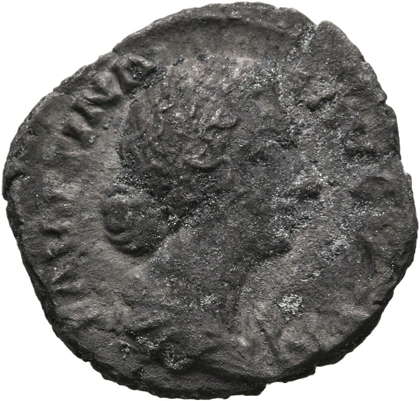 RIC III Marcus Aurelius 690 Marcus Aurelius obverse, Bust of Faustina the Younger, bare-headed, hair waved and fastened in...