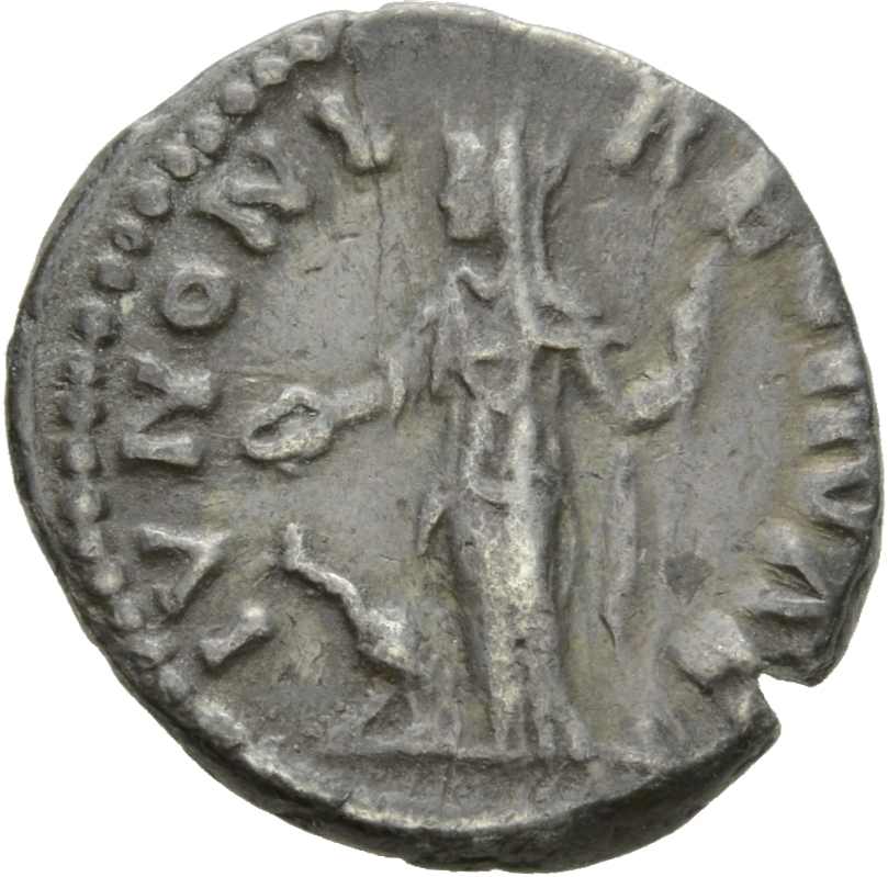 RIC III Marcus Aurelius 694 Marcus Aurelius reverse, Juno, veiled, draped, standing left, holding patera in extended right...