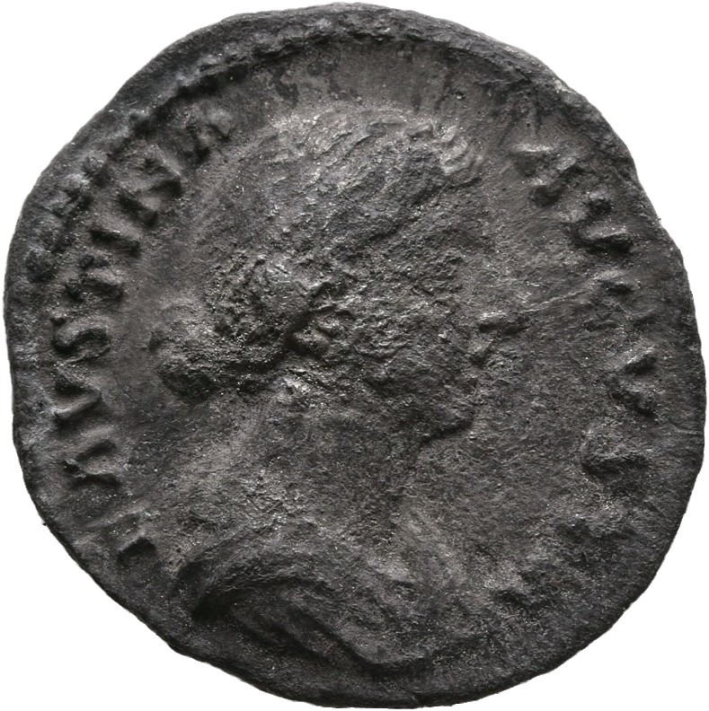 RIC III Marcus Aurelius 696 Marcus Aurelius obverse, Bust of Faustina the Younger, wearing circlet of pearls, hair waved a...
