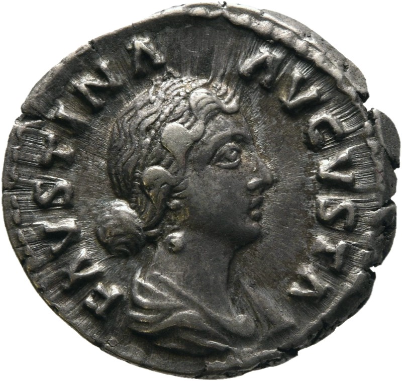 RIC III Marcus Aurelius 696 Marcus Aurelius obverse, Bust of Faustina the Younger, wearing circlet of pearls, hair waved a...