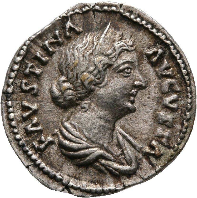 RIC III Marcus Aurelius 698 Marcus Aurelius obverse, Bust of Faustina the Younger, diademed, hair waved and fastened in a ...