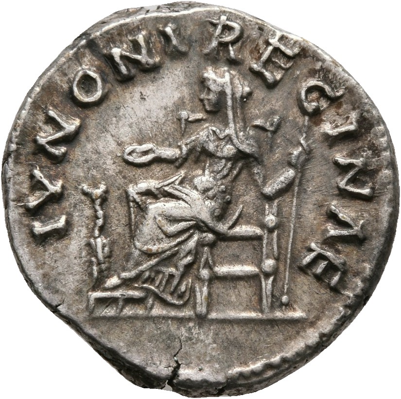 RIC III Marcus Aurelius 698 Marcus Aurelius reverse, Juno, draped, seated left on low seat, holding patera in extended rig...
