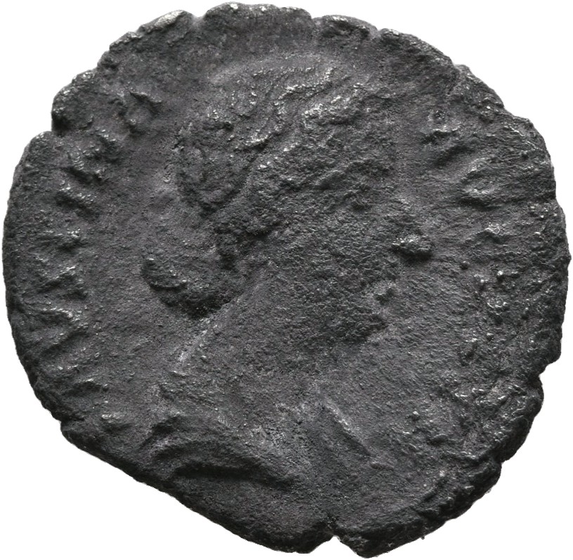 RIC III Marcus Aurelius 715 Marcus Aurelius obverse, Bust of Faustina the Younger, bare-headed, hair waved and fastened in...