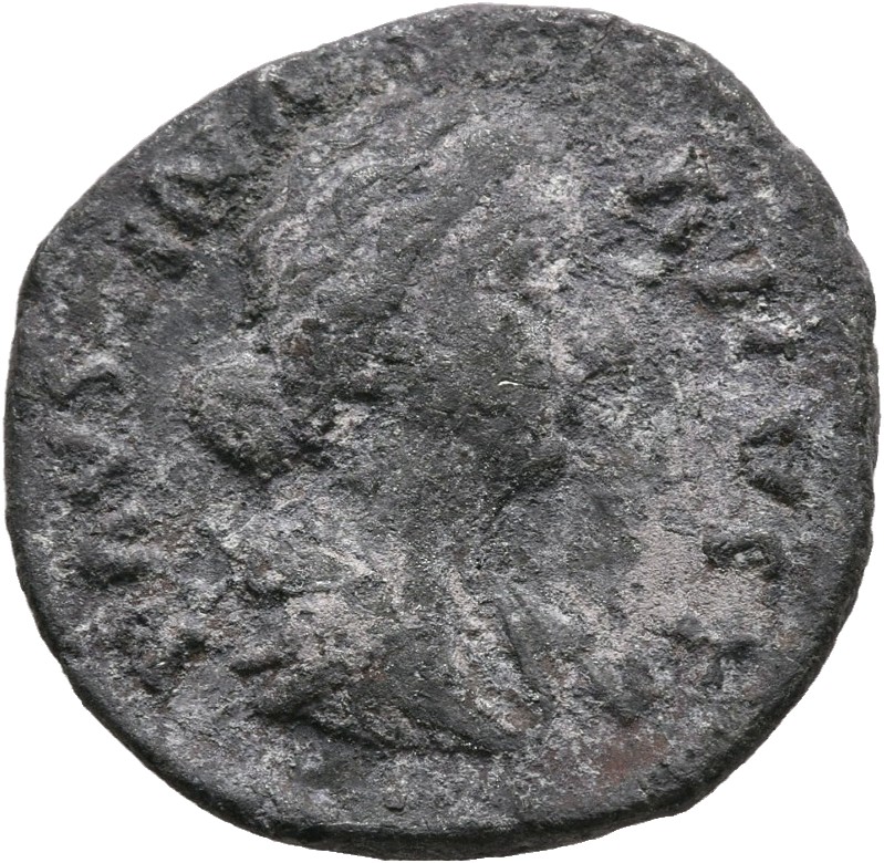 RIC III Marcus Aurelius 723 Marcus Aurelius obverse, Bust of Faustina the Younger, bare-headed, hair waved and fastened in...