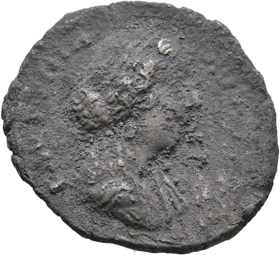 RIC III Marcus Aurelius 734 Marcus Aurelius obverse, Bust of Faustina the Younger, bare-headed, hair waved and elaborately...