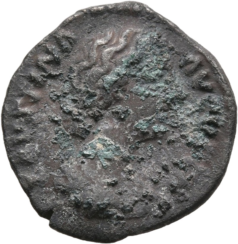 RIC III Marcus Aurelius 737 Marcus Aurelius obverse, Bust of Faustina the Younger, bare-headed, hair waved and fastened in...
