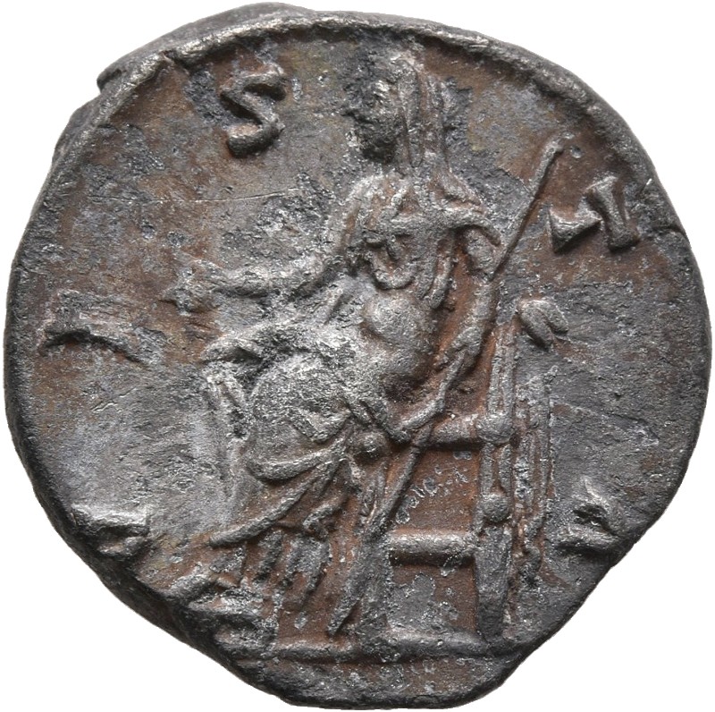RIC III Marcus Aurelius 737 Marcus Aurelius reverse, Vesta, veiled, seated left on low seat, holding palladium in right ha...
