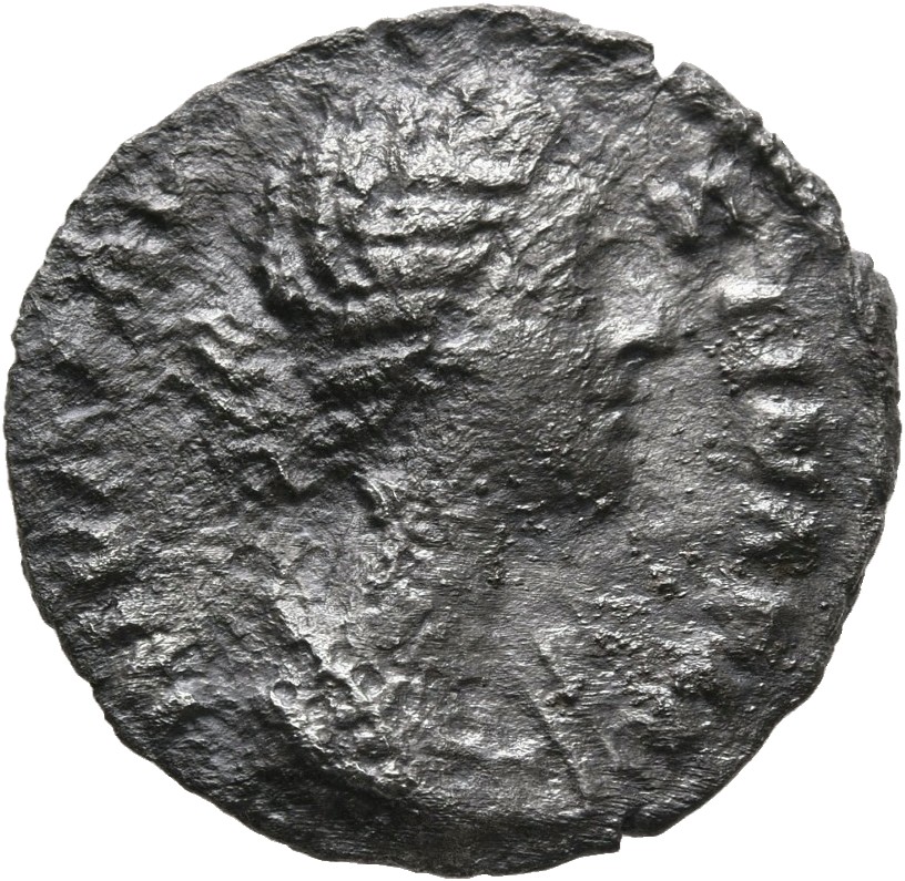 RIC III Marcus Aurelius 743 Marcus Aurelius obverse, Bust of Diva Faustina the Younger, hair waved and fastened in a bun o...
