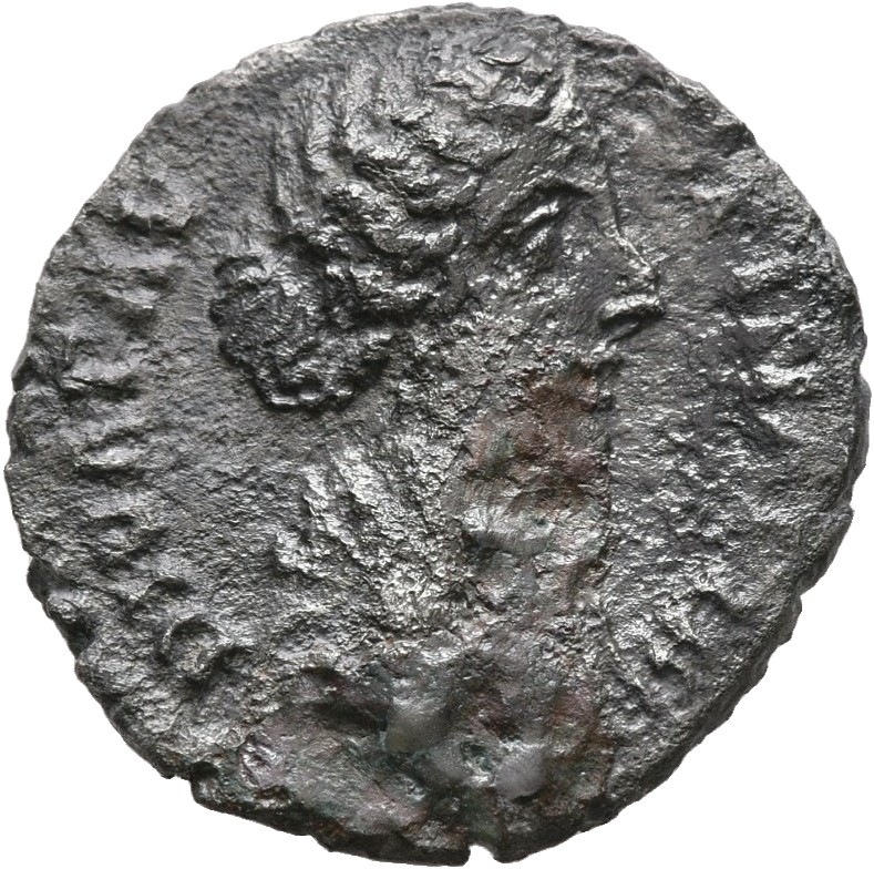RIC III Marcus Aurelius 746 Marcus Aurelius obverse, Bust of Diva Faustina the Younger, hair waved and fastened in a bun o...