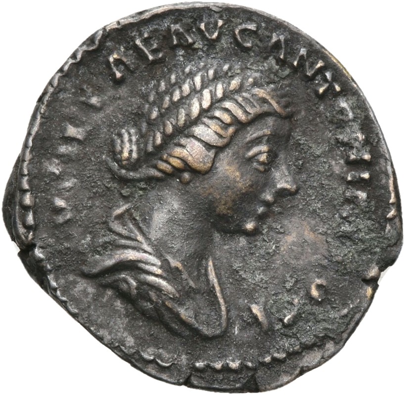 RIC III Marcus Aurelius 757 Marcus Aurelius obverse, Bust of Lucilla, bare-headed, hair waved and fastened in a bun on bac...