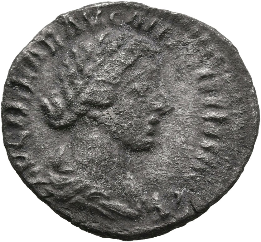 RIC III Marcus Aurelius 762 Marcus Aurelius obverse, Bust of Lucilla, bare-headed, hair waved and fastened in a bun on bac...