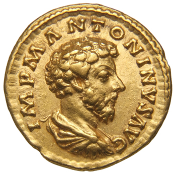 RIC III Marcus Aurelius 77 Marcus Aurelius obverse, Bust of Marcus Aurelius, bare-headed, draped, cuirassed, right
