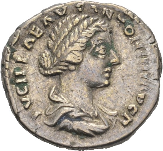RIC III Marcus Aurelius 788 Marcus Aurelius obverse, Bust of Lucilla, bare-headed, hair waved and fastened in a bun on bac...