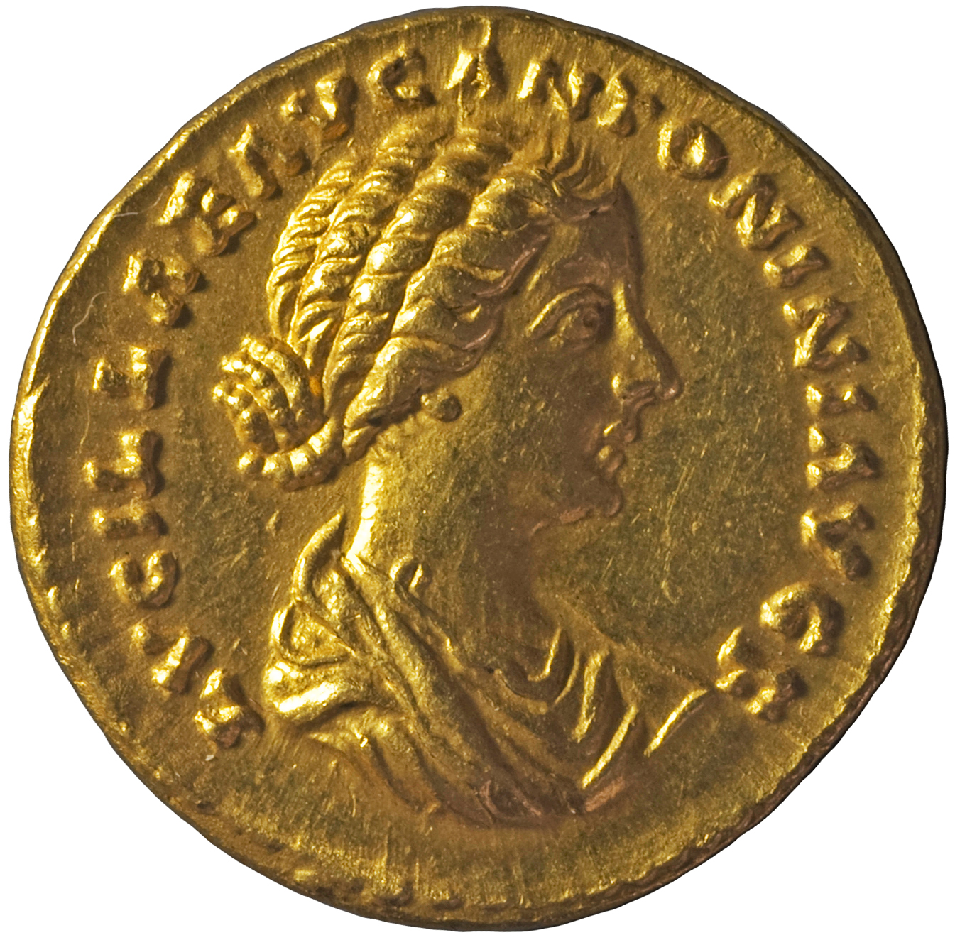 RIC III Marcus Aurelius 790 Marcus Aurelius obverse, Bust of Lucilla, bare-headed, hair waved and fastened in a bun on bac...