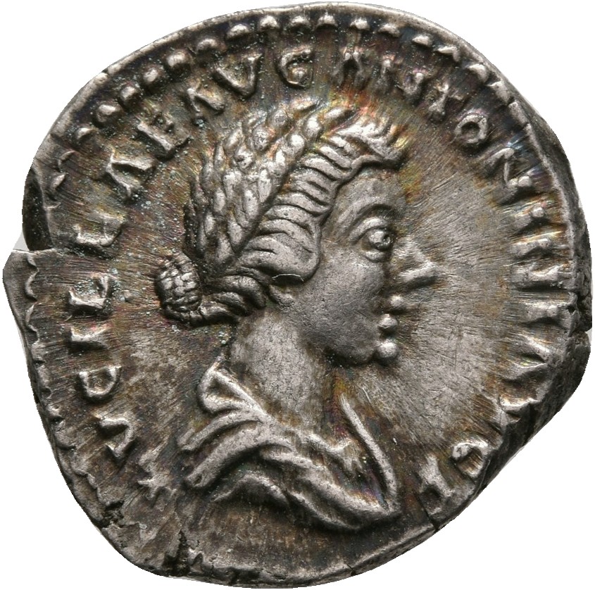 RIC III Marcus Aurelius 791 Marcus Aurelius obverse, Bust of Lucilla, bare-headed, hair waved and fastened in a bun on bac...