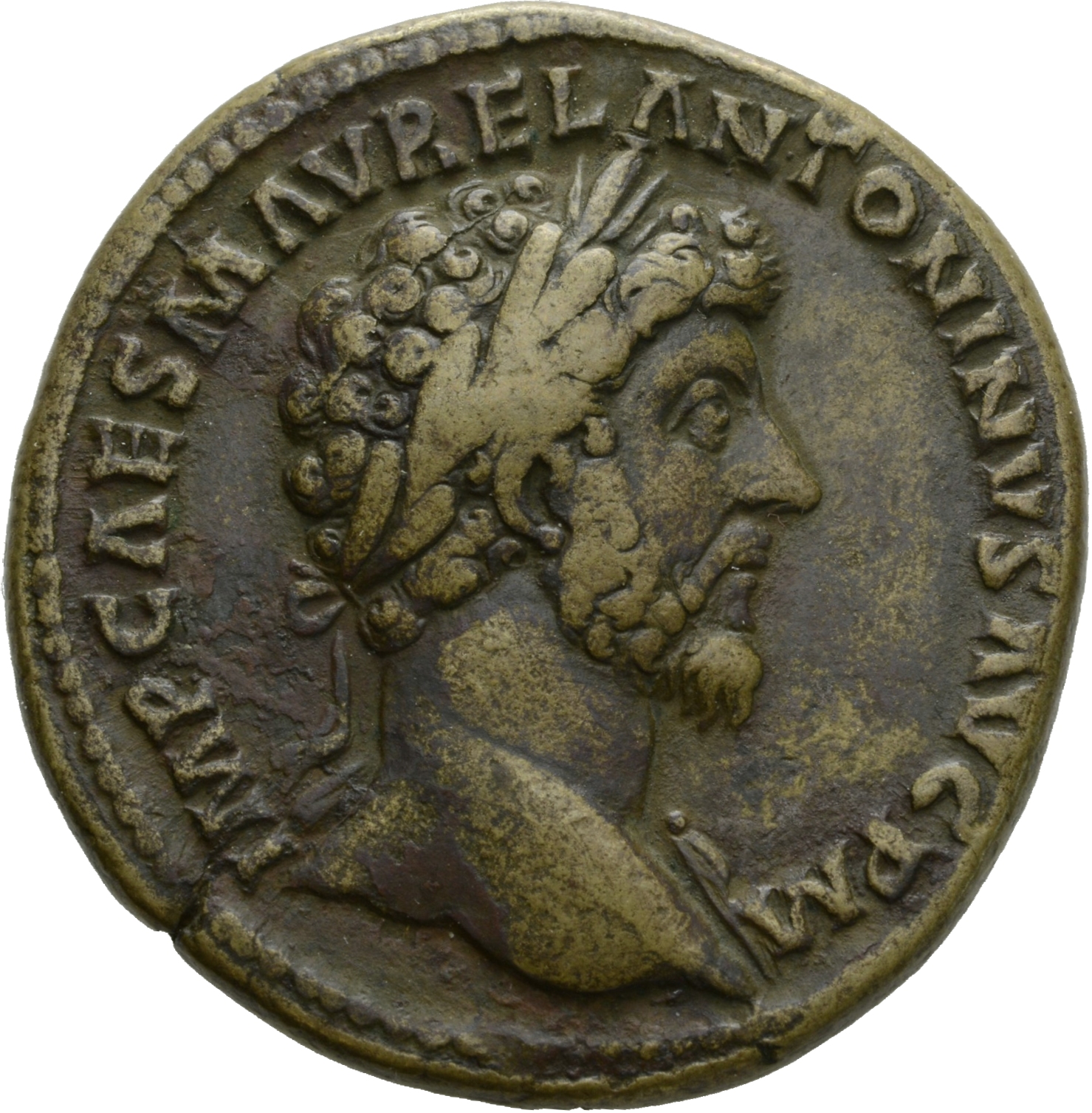 RIC III Marcus Aurelius 797 Marcus Aurelius obverse, Head of Marcus Aurelius, laureate, right