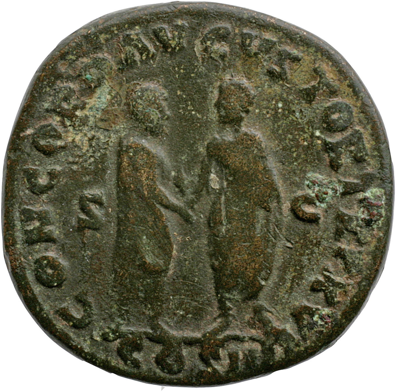 RIC III Marcus Aurelius 798 Marcus Aurelius reverse, Marcus Aurelius and Lucius Verus, togate, standing left and right, fa...