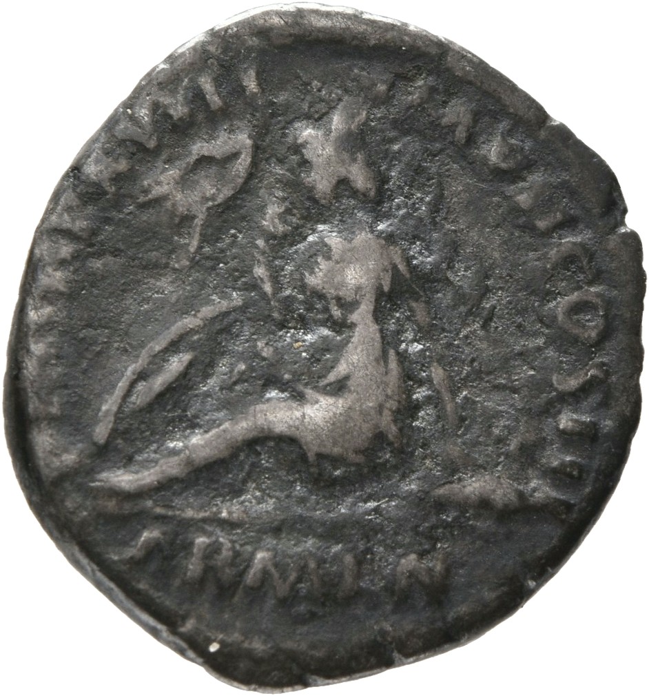 RIC III Marcus Aurelius 81 Marcus Aurelius reverse, Armenia, seated left on ground in mournful attitude; before her, vexil...