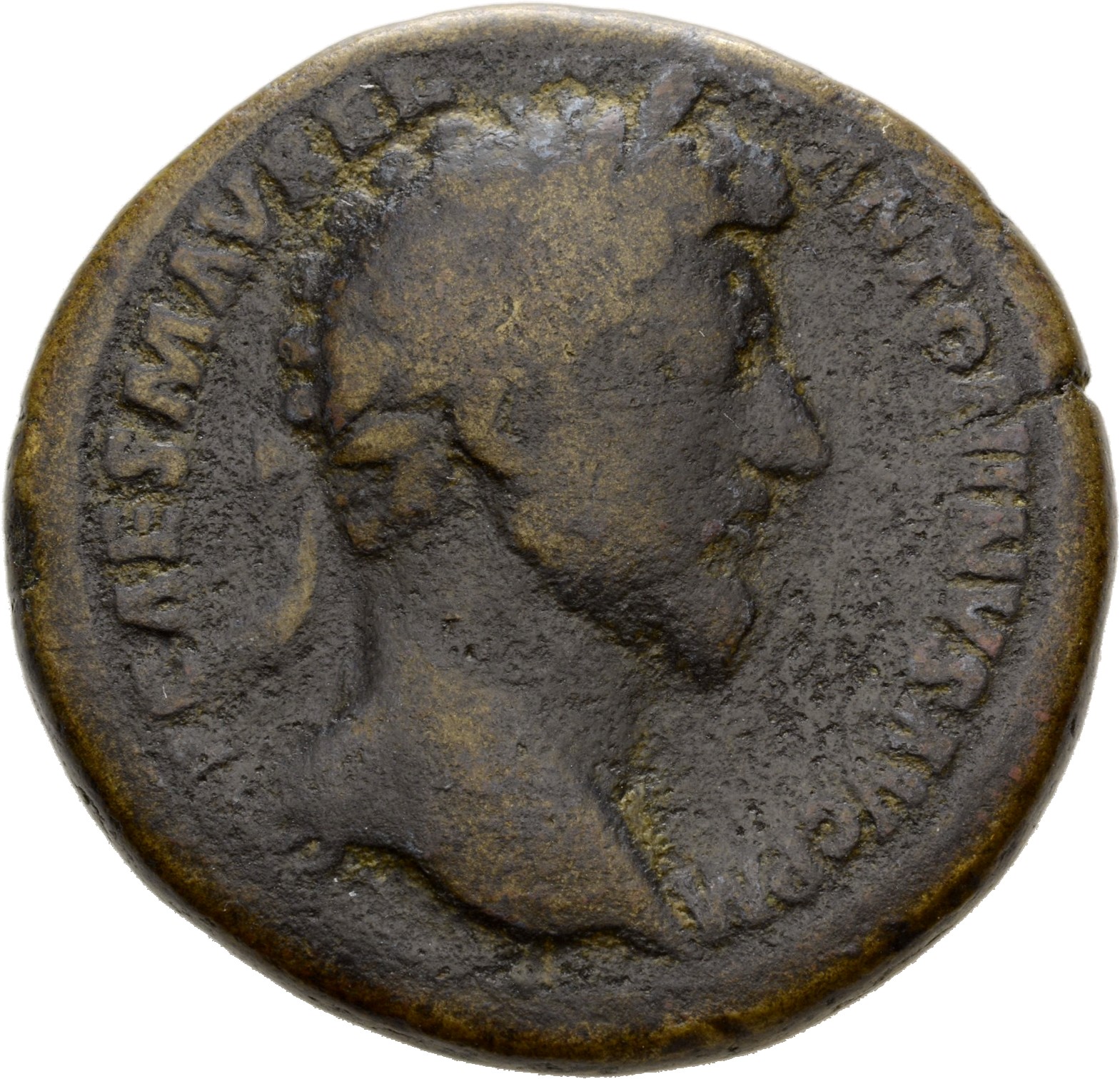 RIC III Marcus Aurelius 826 Marcus Aurelius obverse, Head of Marcus Aurelius, laureate, right