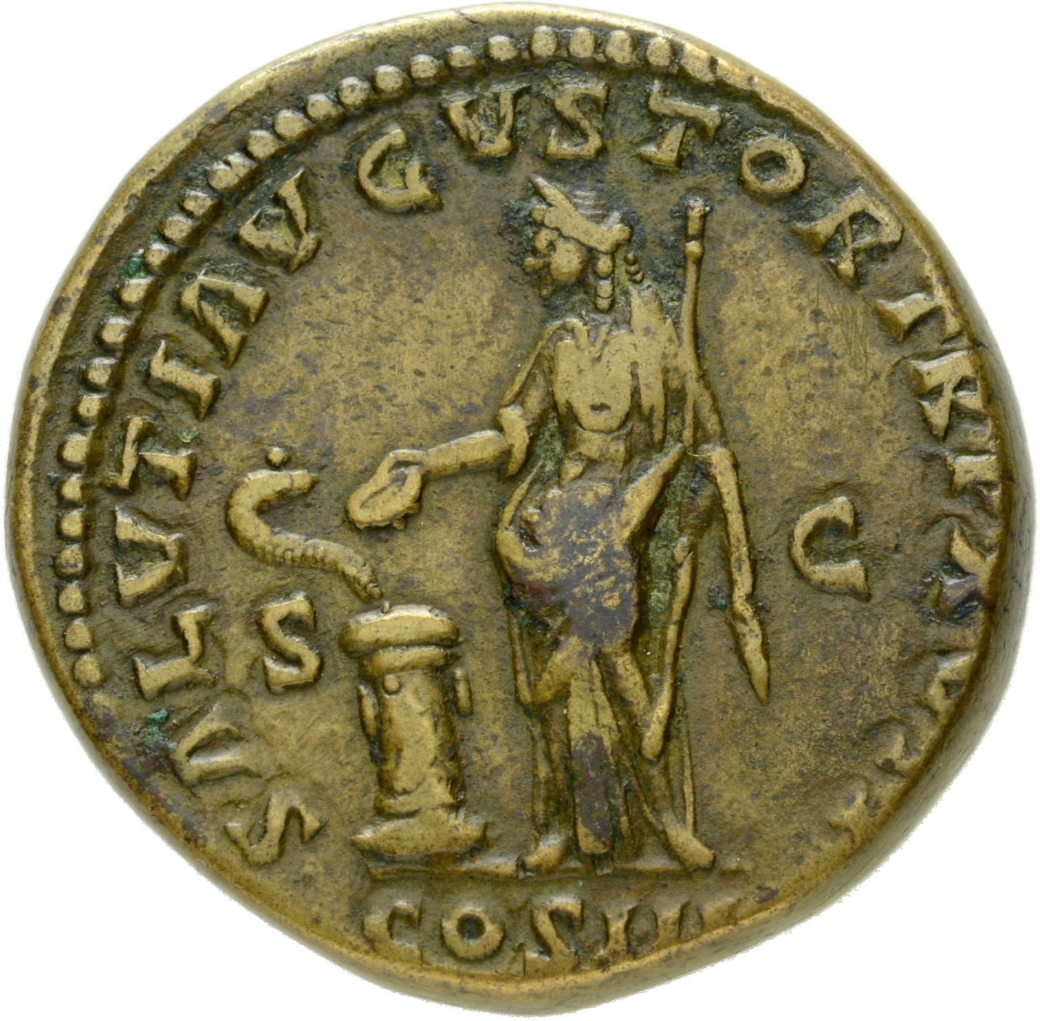 RIC III Marcus Aurelius 843 Marcus Aurelius reverse, Salus, draped, standing left, feeding out of patera in right hand sna...