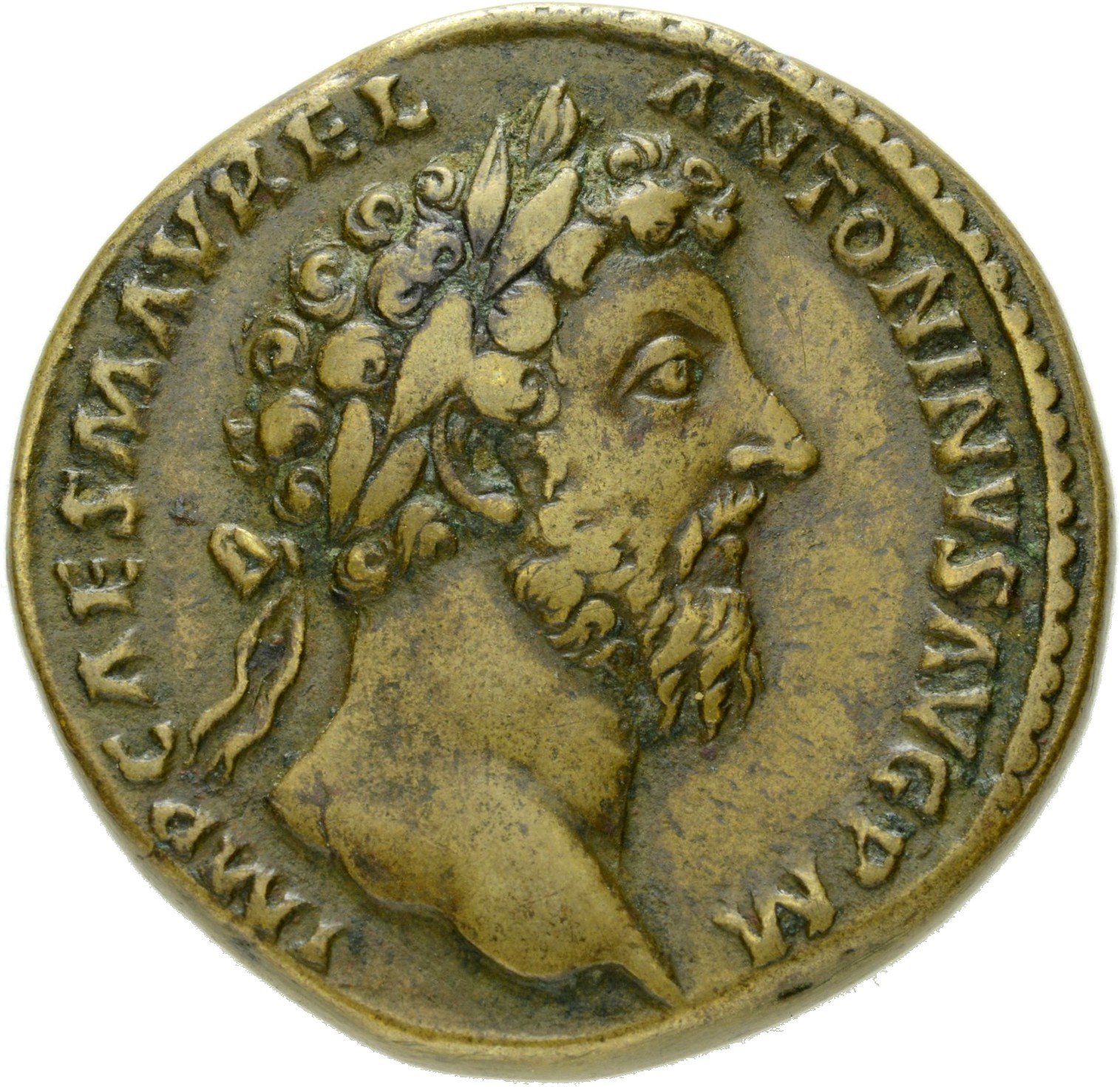 RIC III Marcus Aurelius 843 Marcus Aurelius obverse, Head of Marcus Aurelius, laureate, right