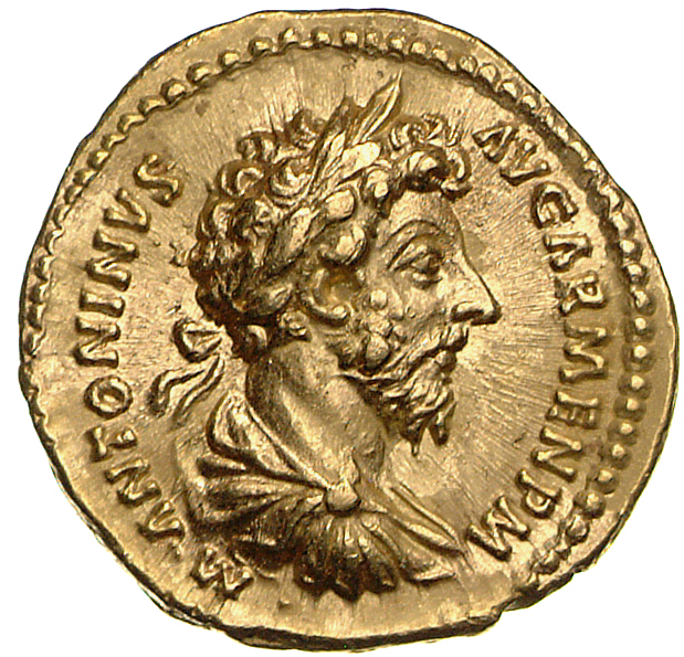 RIC III Marcus Aurelius 86 Marcus Aurelius obverse, Bust of Marcus Aurelius, laureate, draped, cuirassed, right