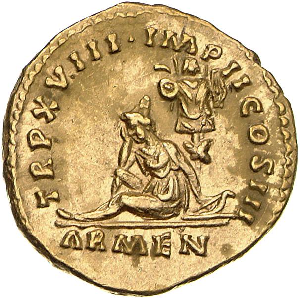 RIC III Marcus Aurelius 86 Marcus Aurelius reverse, Armenia, seated left on ground, supporting head with right hand and re...