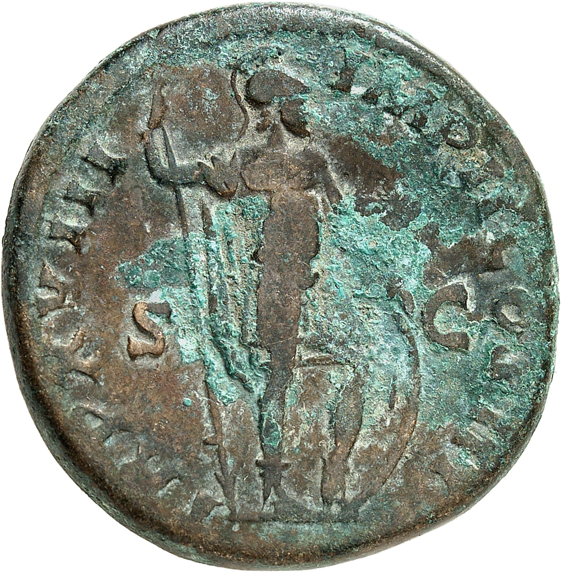RIC III Marcus Aurelius 863 Marcus Aurelius reverse, Mars, helmeted, in military dress, standing right, holding vertical s...