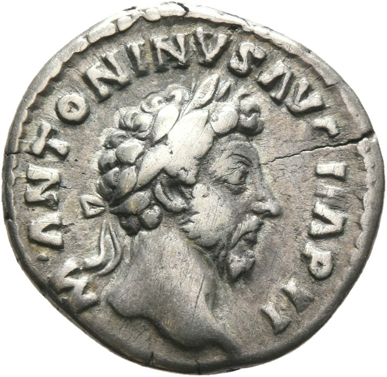 RIC III Marcus Aurelius 87 Marcus Aurelius obverse, Head of Marcus Aurelius, bare, right