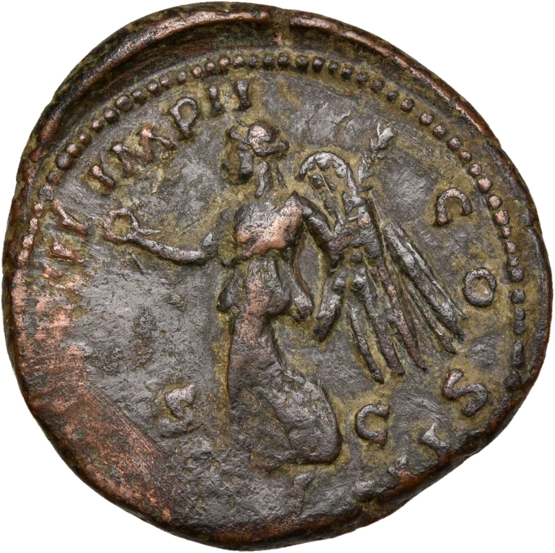 RIC III Marcus Aurelius 884 Marcus Aurelius reverse, Victory, winged, draped, advancing left, holding wreath in extended r...
