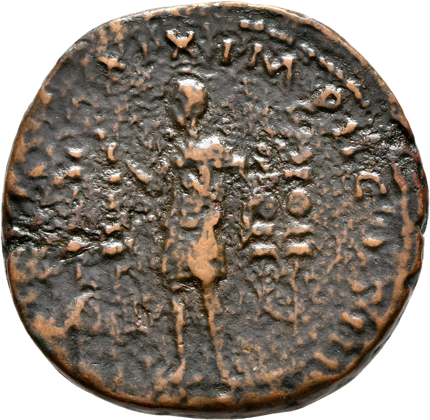 RIC III Marcus Aurelius 908 Marcus Aurelius reverse, Marcus Aurelius, in military dress, standing front, head left, raisin...