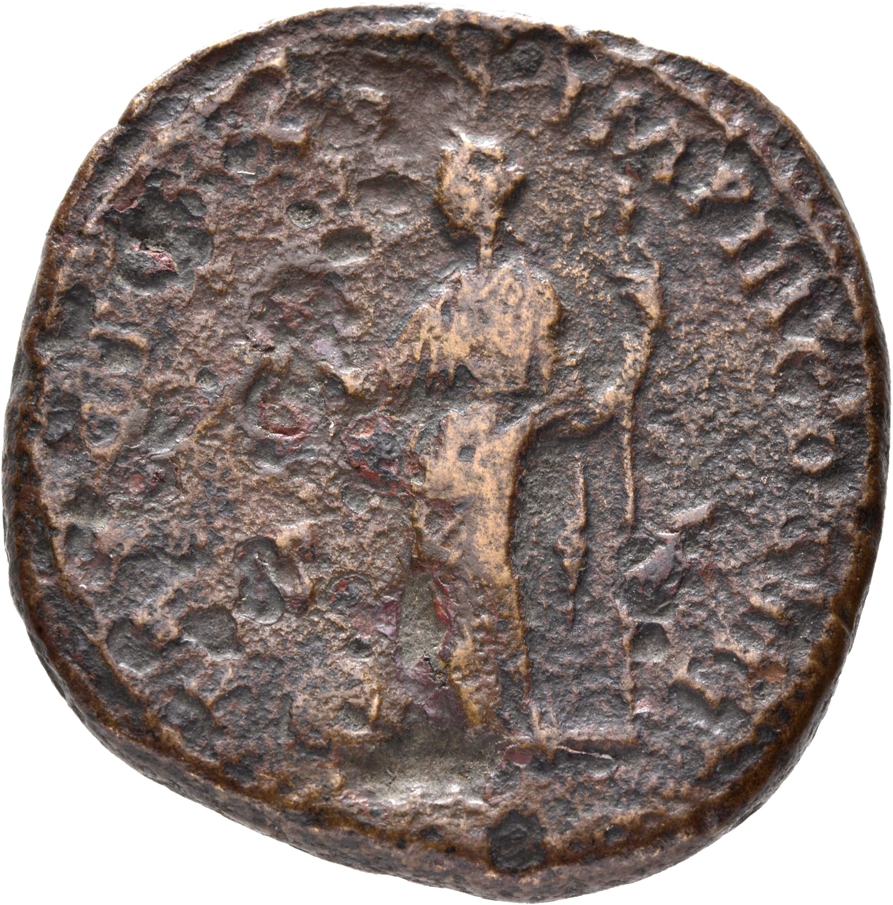 RIC III Marcus Aurelius 923 Marcus Aurelius reverse, Providentia, draped, standing left, pointing wand in right hand at gl...