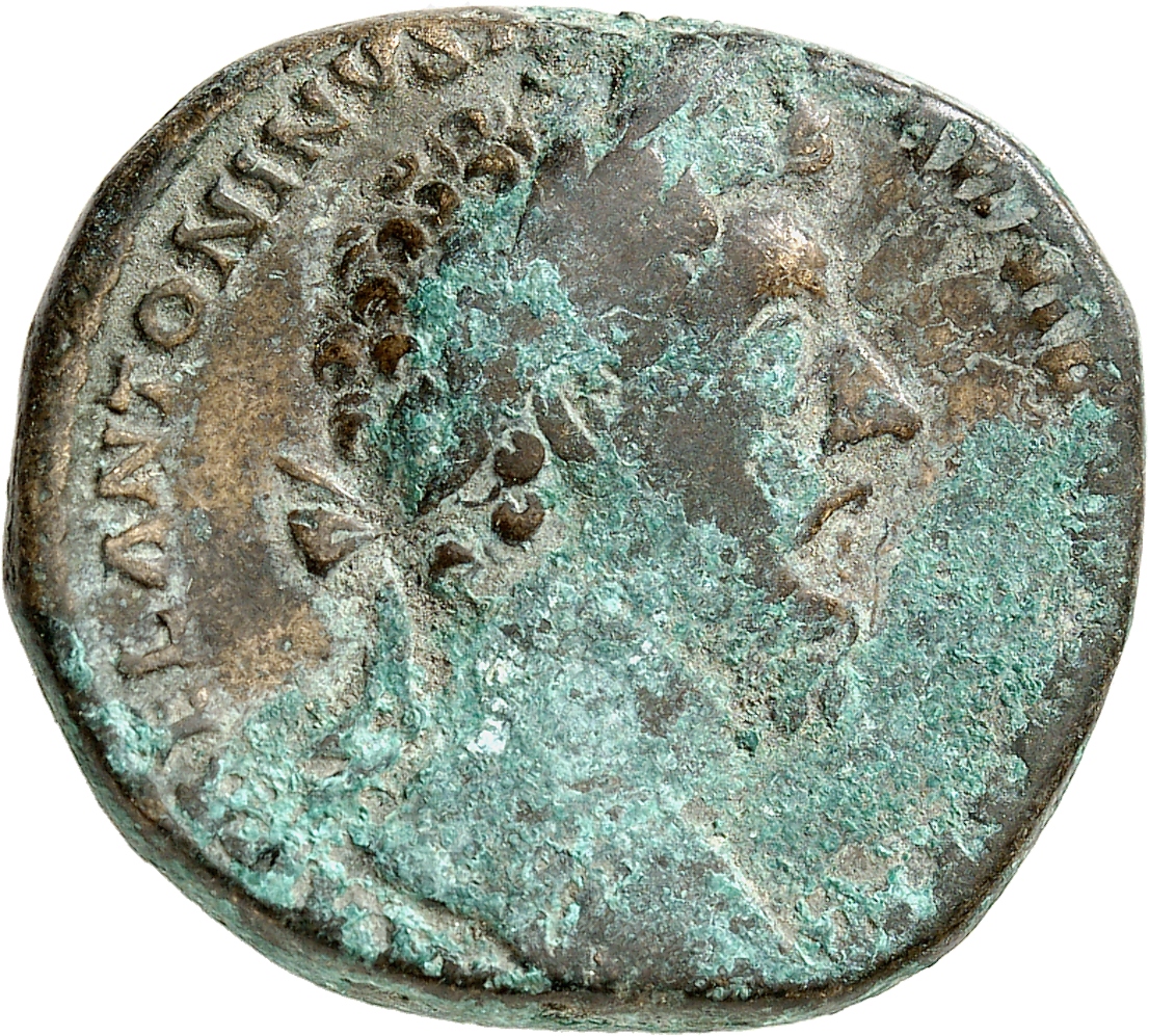 RIC III Marcus Aurelius 923 Marcus Aurelius obverse, Head of Marcus Aurelius, laureate, right