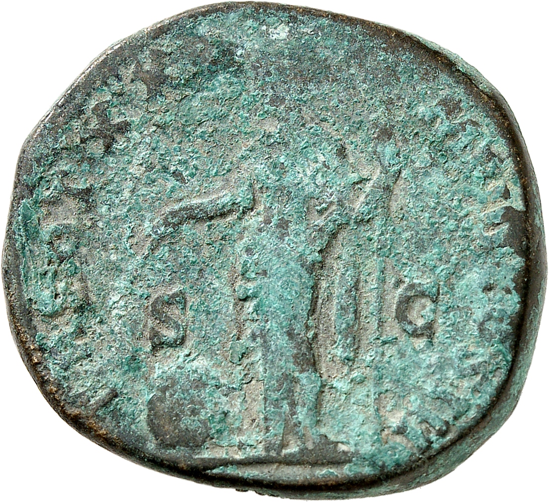 RIC III Marcus Aurelius 923 Marcus Aurelius reverse, Providentia, draped, standing left, pointing wand in right hand at gl...